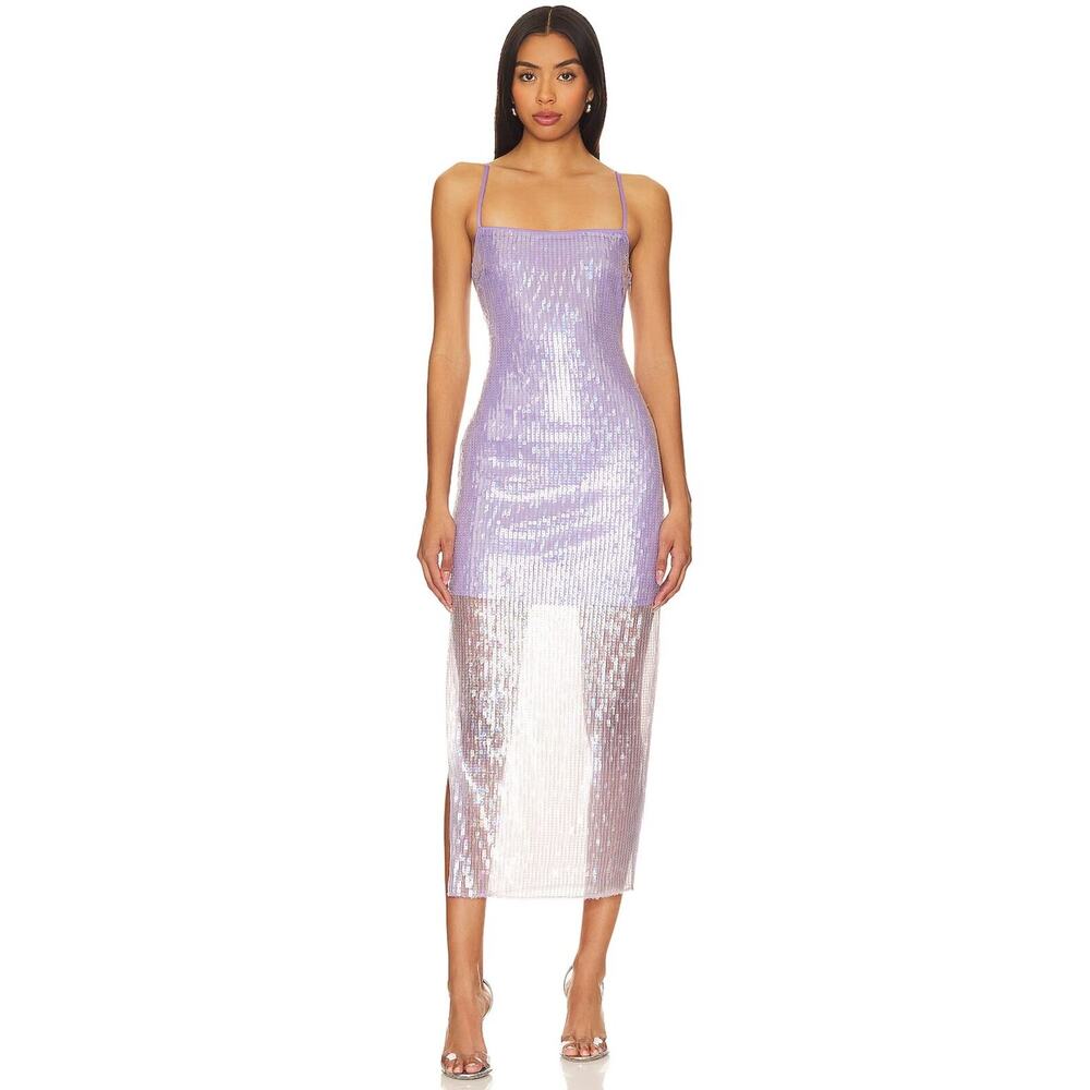 Astr Lilac Sequin Midi Dress
